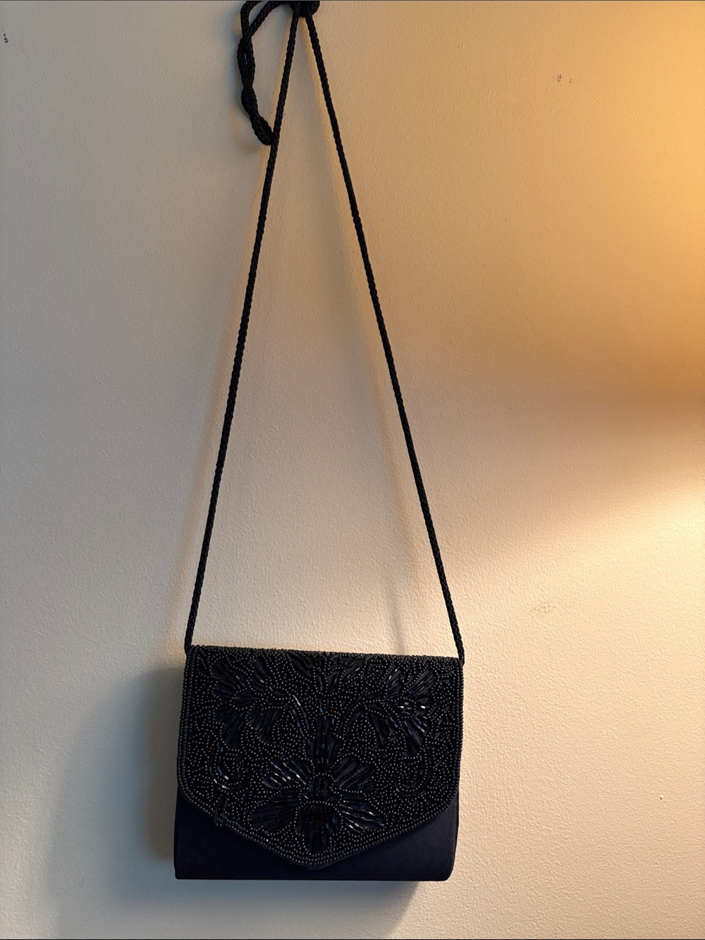 Beaded Navy Evening Clutch with Shoulder Strap